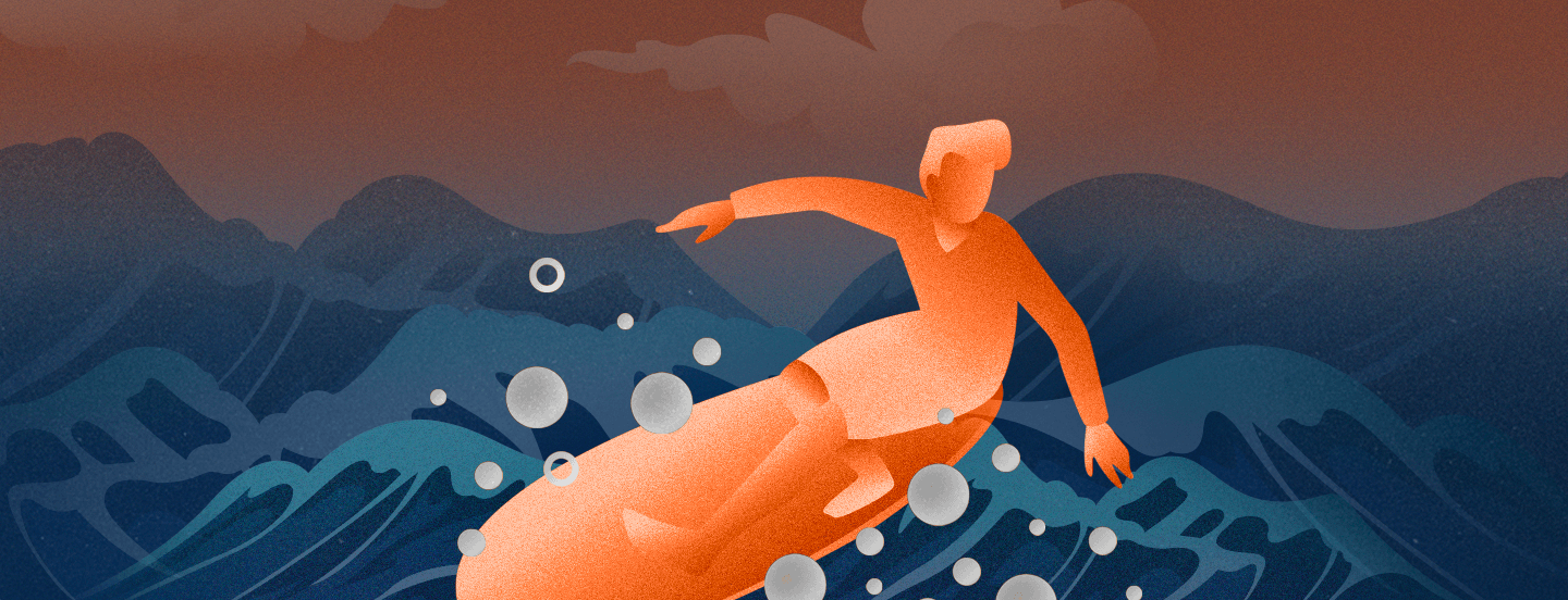 illustration of a surfer riding the metaphorical waves of personalization